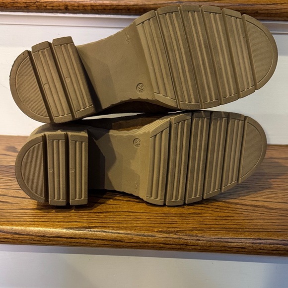 Stylish Tan Suede Loafers with Chunky Heel - Picture 6 of 11